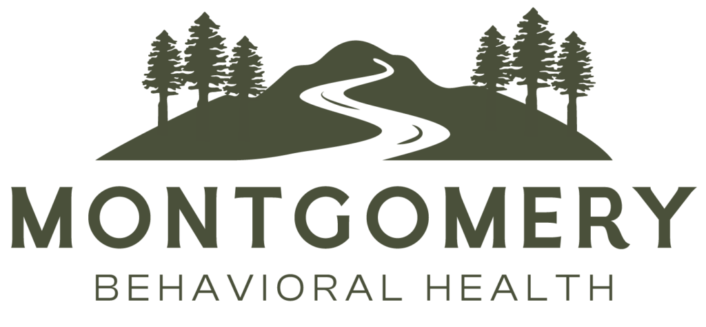 Logo of Montgomery Behavioral Health with trees and hills.